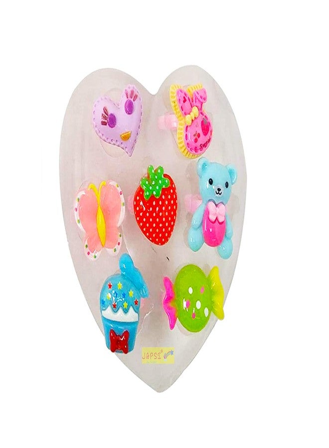 JAPSI Pack of 7 Pcs Cute Plastic Finger Rings Set for Girls |Pretend Play Dress up Jewellery (1 Box, 7 Pcs) Soft Hands Playing Toy Rings |Suitable For Age 2-8 Years Plastic Ring Set - Image 4